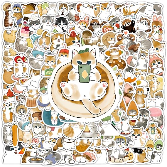 100PCS Cute Cat Stickers, Waterproof Vinyl Sticker for Laptops, Kindle, Water Bottles, Scrapbooks, and Phones, Perfect Aesthetic Sticker for Adults, Teens, Girls, Boys, and Lovers (Cat Stickers)
