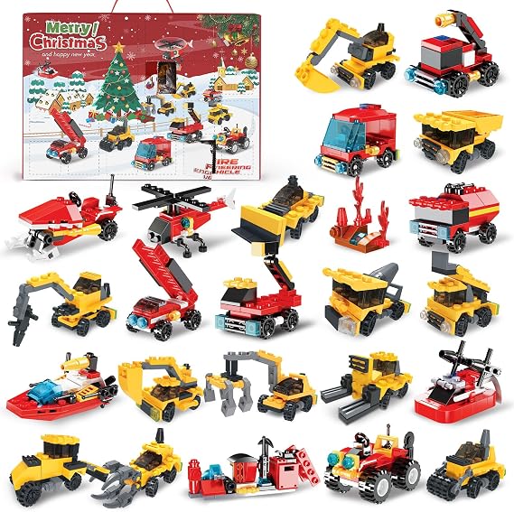 Advent Calendars Advent calendars for kids 24pcs Engineering and Fire Truck Building Blocks Toys for Boys Advent Calendar 24 Days Gifts for Kids Boys Girls Christmas Countdown Calendar