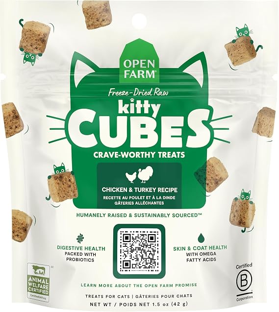 Open Farm Kitty Cubes, Freeze Dried Raw Treats, Salmon & Mackerel 1.5oz Bag