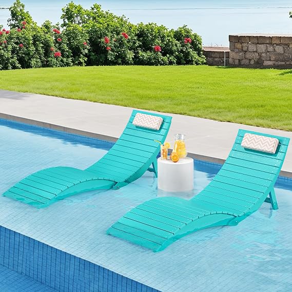 Folding Pool Lounge Chairs, Pre-Assembled for 8-Inch Depth