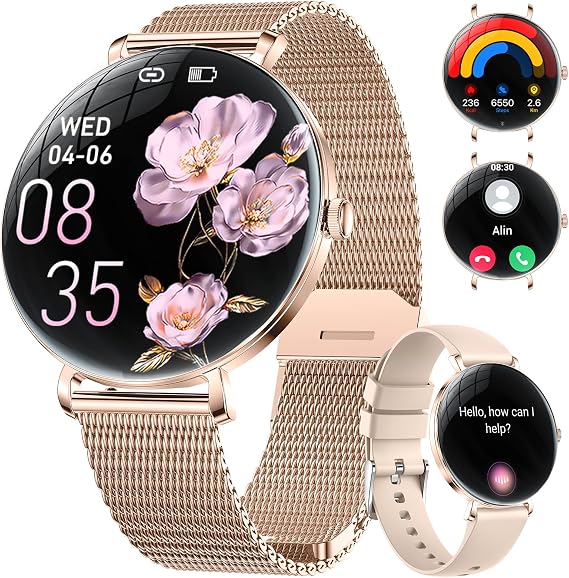 Smart Watches for Women with Calls/Answer: 1.43" AMOLED Touchscreen Smart Watch for Android Phone iPhone Compatible, Fitness Watches for Women with Heart Rate/Sleep Monitor/Pedometer, IP68 Waterproof