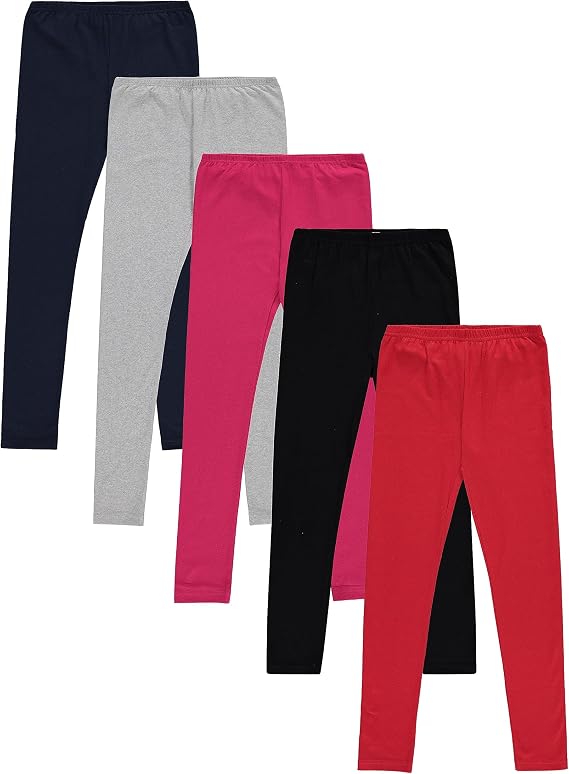 Toddler and Big Girls Leggings, Black Cotton Spandex Stretch Pants - Kids Dance Clothing, Yoga and Ballet Tights, 5-Pack