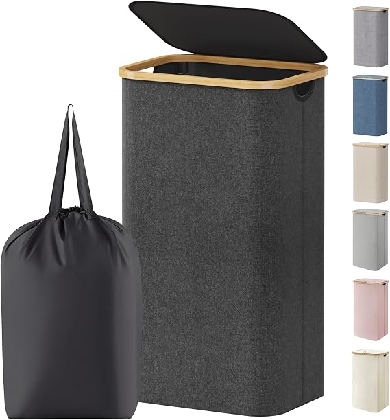 Lifewit 105L Large Laundry Basket with Lid, Removable Bags, Dark Gray