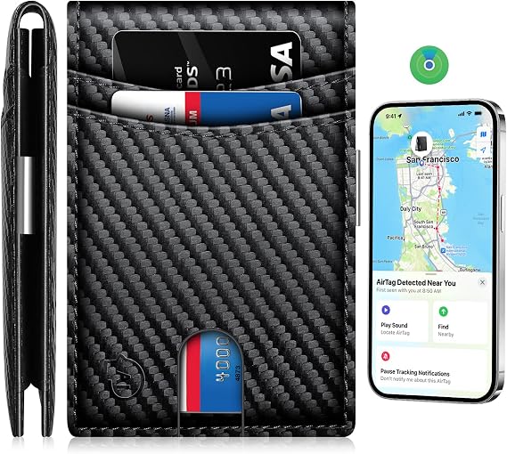 SMART LB Wallet Tracker for Men Tracker Wallet with 10 Card Slots (IOS Only) - Gift Box Included(Carbon Black)