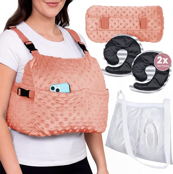 Zomaple 5 Piece Mastectomy Recovery Kit Post Mastectomy Pillow with Strap, 2 Hot/Cold Gel Packs, Seat Belt Cover & Shower Lanyard, Breast Surgery Pillow for Augmentation & Reduction Washable Cover