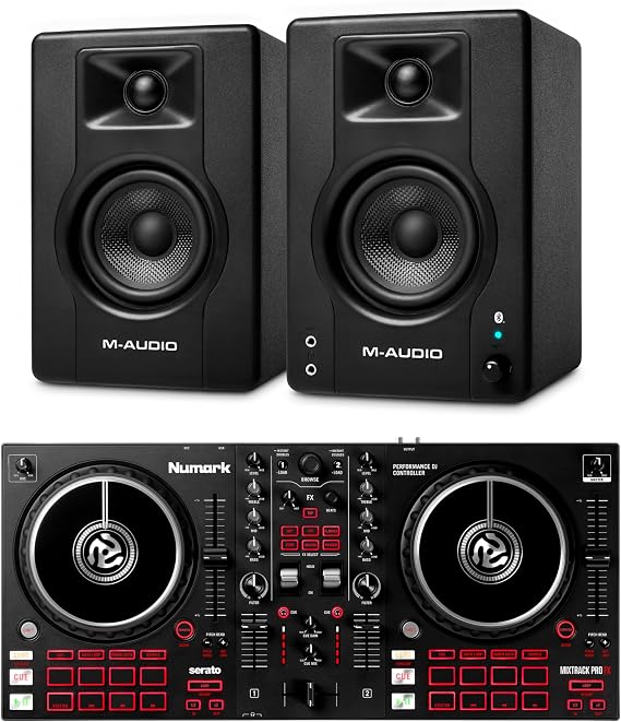 Numark Mixtrack Pro FX DJ Controller and M-AUDIO BX4 Pair Bluetooth Studio Monitors for Studio Recording, Music Production, Podcasting, Streaming