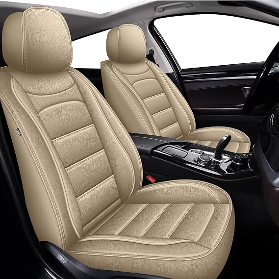 IKABEVEM Car Seat Covers Fit for Jeep Cherokee 2014-2024 2025: Luxury Leather Automotive Front Seat Covers, Car Seat Protector(2PCS Front, Beige)