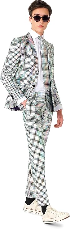 Opposuits Teen Boys Discoballer Shiny Suit - Prom and Wedding Party Outfit - Including Blazer, Pants and Tie - Multicolor