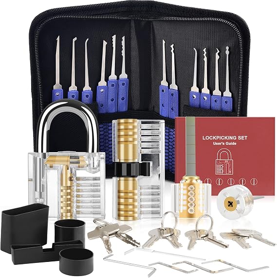 36 Pcs Lock Pick Set, [Upgraded Version] Diyife Premium Practice Lock Picking Tools with 4 Transparent Training Padlocks for Lockpicking, Guide for Beginner and Locksmith Training (Blue)