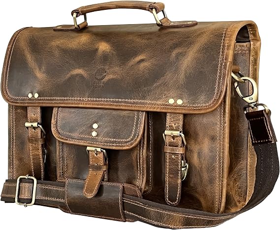 Leather Messenger Bag for Men - 16 Inch Laptop Briefcase, Office Satchel