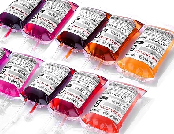WYNK 10 Pack Blood Bags for Drinks, IV Bags for Drinks, Halloween Party Set