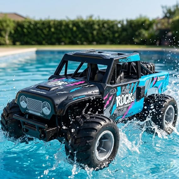 KB KAIBO Q191 1:16 Amphibious Remote Control Car - Waterproof All Terrain RC Monster Truck for Kids, 50+ Min Play with 2 Batteries, 2.4Ghz 4WD Off-Road Toy for Boys Girls 6-12+ (Gift Idea)-Blue