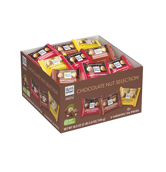 Ritter Sport Mini Chocolate Bars, Assorted Flavors with Whole Hazelnuts, 0.59 Ounce, 66 Count 100% Certified Sustainable Cocoa