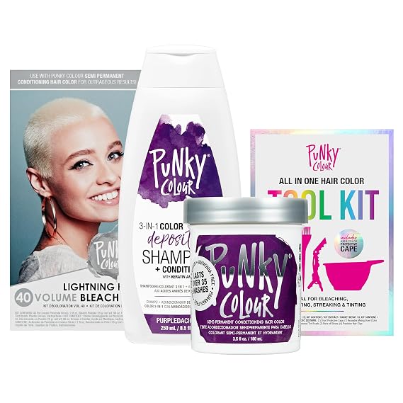 Punky Lift, Color, Refresh Kit Bundle - Purple, Hair Color Kit, Hair Coloring Tools, Hair Bleach Kit, Color-Depositing Conditioner, 1-Pack