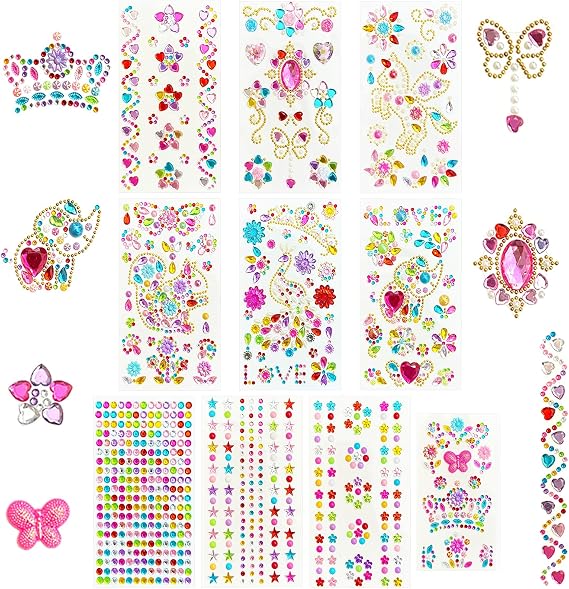 Diamond Stickers Kids Craft Gem Stickers 10 Pieces Gemstone Rhinestone DIY Craft Organiser Colourful Decorations
