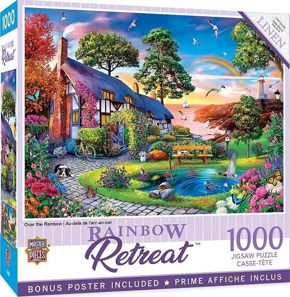 MasterPieces Over the Rainbow 1000 Piece Jigsaw Puzzle for Adults & Family, Nature Cottage Scene, Puzzles for Adults 1000 Pieces, 19.25 x 26.75 in, Ages 14+