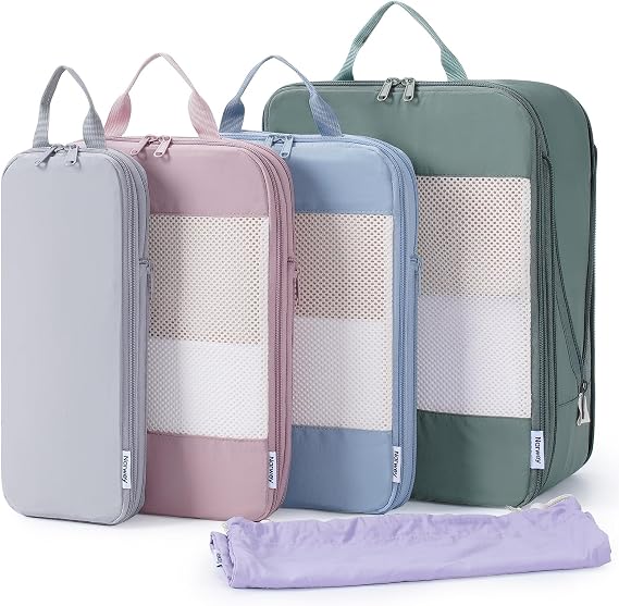 Narwey 5 Set Compression Packing Cubes for Suitcases and Backpack, Suitcase Organiser Bags Travel Packing Cubes Shoes Bags for Carry on Hand Luggage Travel Essentials Bag (Combined Color)