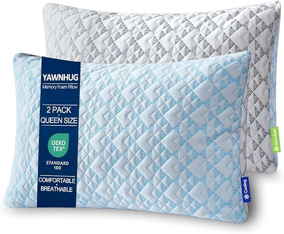 Cooling Shredded Memory Foam Pillows: Adjustable Bed Pillows for Hot Sleeping, Queen Size Set of 2, Customizable Loft & Firm Support for Side Back Stomach Sleepers