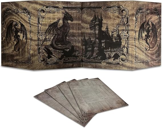 Dungeon Master Screen - DOJA Hobbies - DM Folding Screen 4 Panels Smooth Finish, with Pockets and Templates Included, Customizable Accessory for Dungeons and Dragons and Role Playing Games