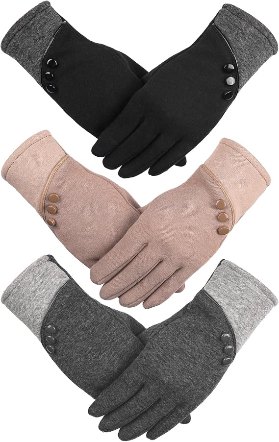 Women's Winter Gloves - 3 Pairs Fleece Lined, Touchscreen Fingers, Windproof for Cold Weather (Black/Gray/Pink)