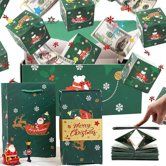 16pcs Surprise Gift Box Explosion for Money, 2025 Newly Folding Pop-Up Explosion Gift Box, Surprise Box Gift Box for Money, Christmas Boxes Explosion Gift Box for Money and Birthday(Green)
