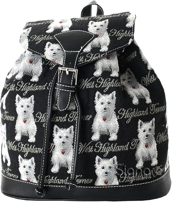 Signare Tapestry Fashion Backpack Rucksack for Women with Black & White Westie Dog Design (RUCK-WES)