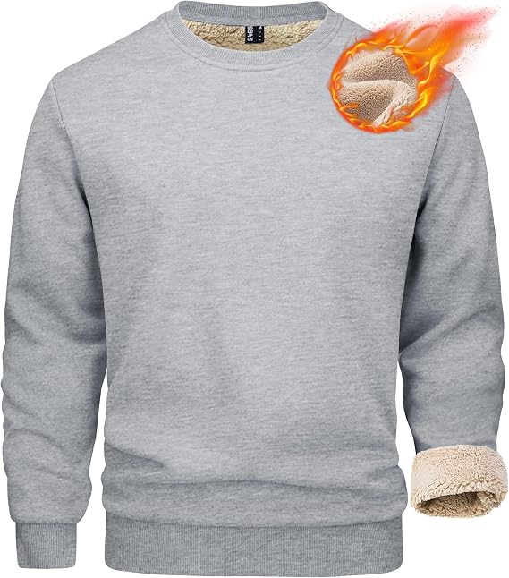 MAGCOMSEN Men's Sherpa Lined Sweatshirts Fleece Pullover Basic Tops Warm Crewneck Winter Sweatshirt