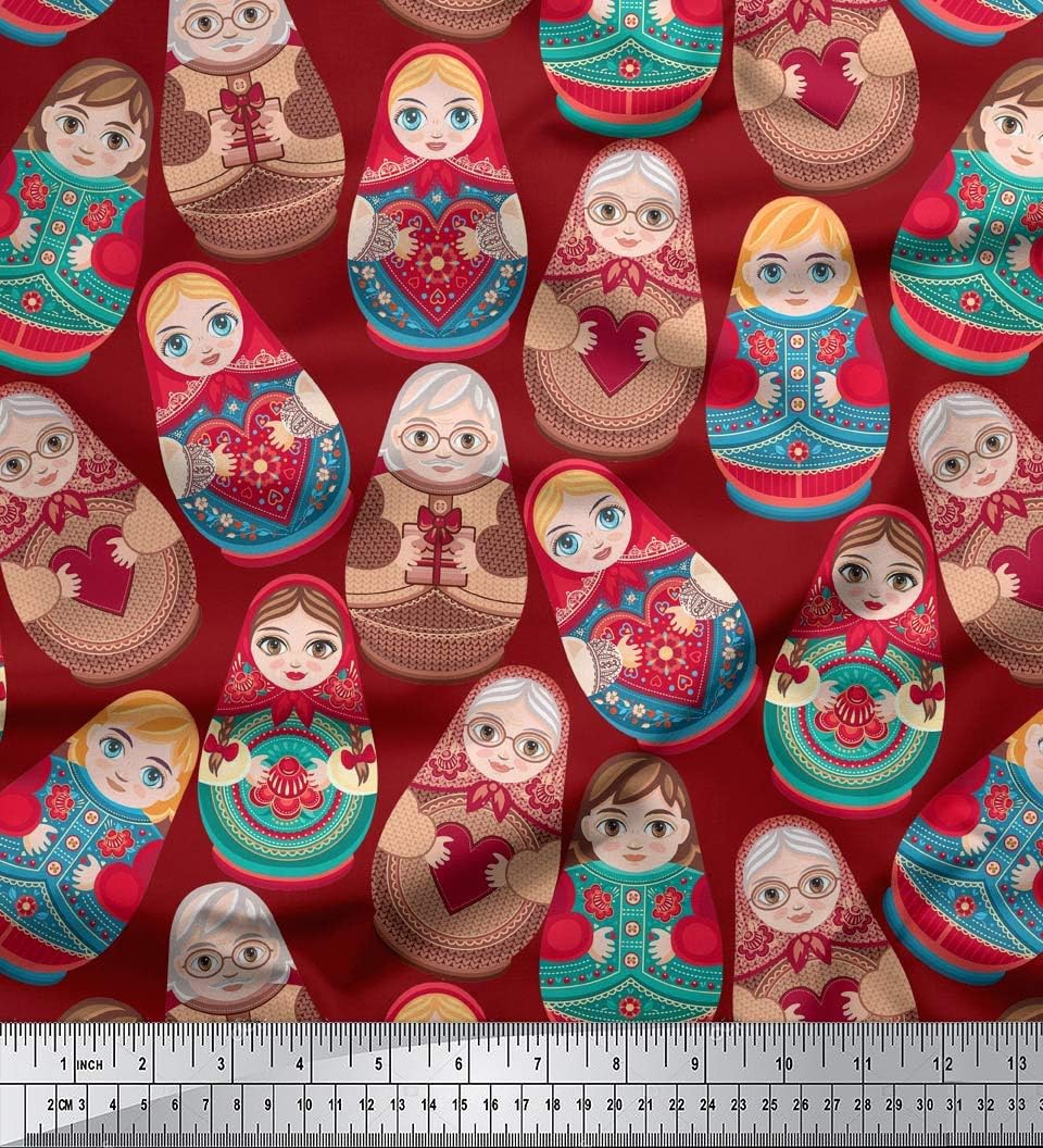 Soimoi Georgette Fabric 65 GSM Russian Doll Print 44 Inches Wide By The Meter-Maroon