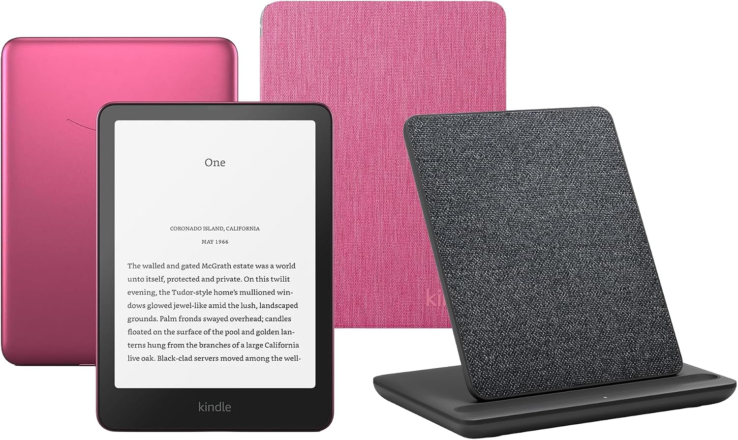 Kindle Paperwhite Signature Edition (2024 Release) 32 GB without ads, Raspberry Amazon Clear back Cover and a Made for Amazon Wireless Charging Dock