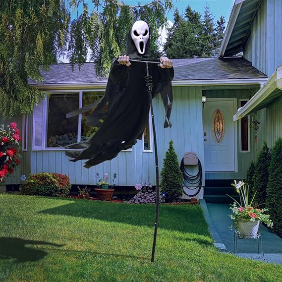 LarpGears Halloween Scarecrow Ghost Outdoor Decorations, 7.5Ft Halloween Rotatable Flying Ghost Home Decoration for Outdoor Garden, Porch, Yard