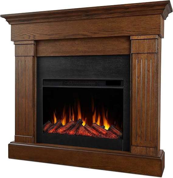 Real Flame Crawford 48" Slim Electric Fireplace with Mantel for Living Room or Bedroom, Replaceable Fireplace Insert Heater, Realistic Log and Flame Effect, Remote Control, Timer, Chestnut Oak