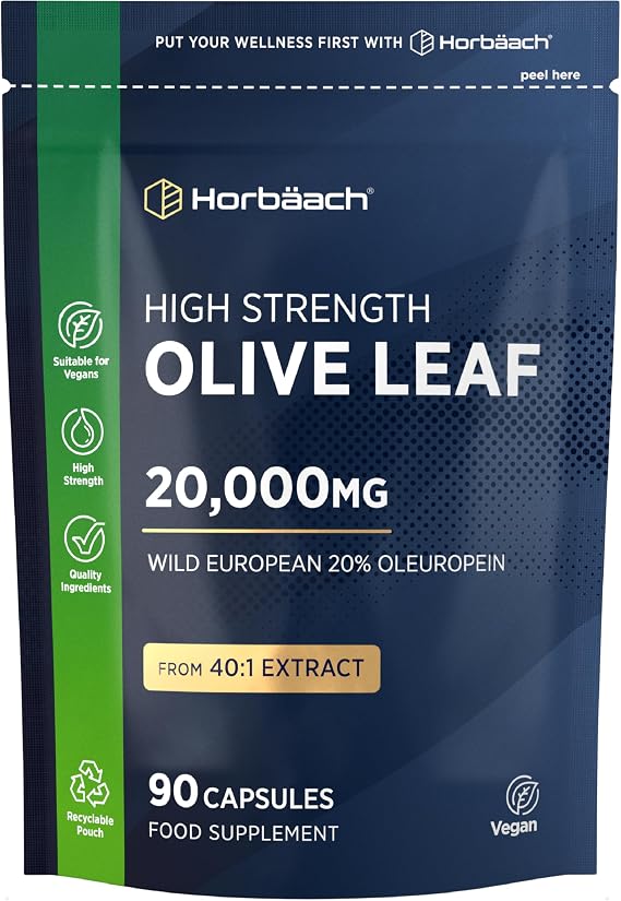 Olive Leaf Extract Capsules 20,000mg - Wild European 20% Oleuropein