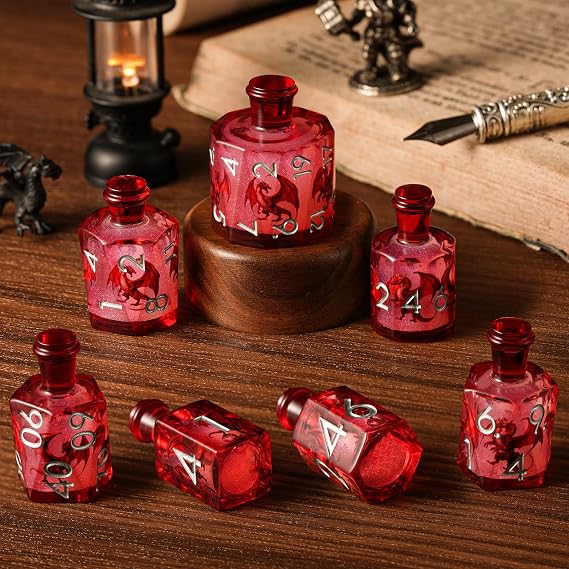 Sharp Edge Dice DND, DND Eyeball Dice Set, Liquid Core Dragon Eye Dice for Role Playing Table Games (Bottle, Bottle-Red Dragon)