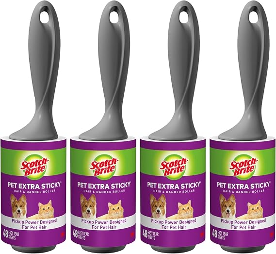 Scotch-Brite Pet Extra Sticky Lint Rollers 4 Rollers 48 Sheets Per Roller 192 Sheets Total