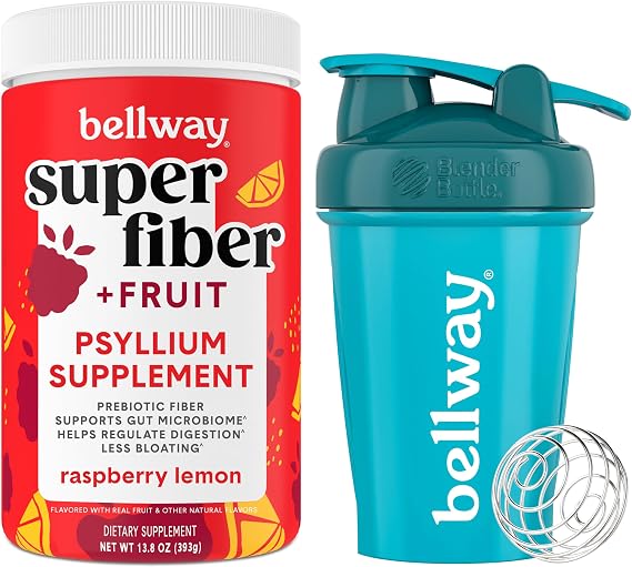 Bellway Super Fiber Powder + Fruit, Raspberry Lemon Shaker Bottle Bundle