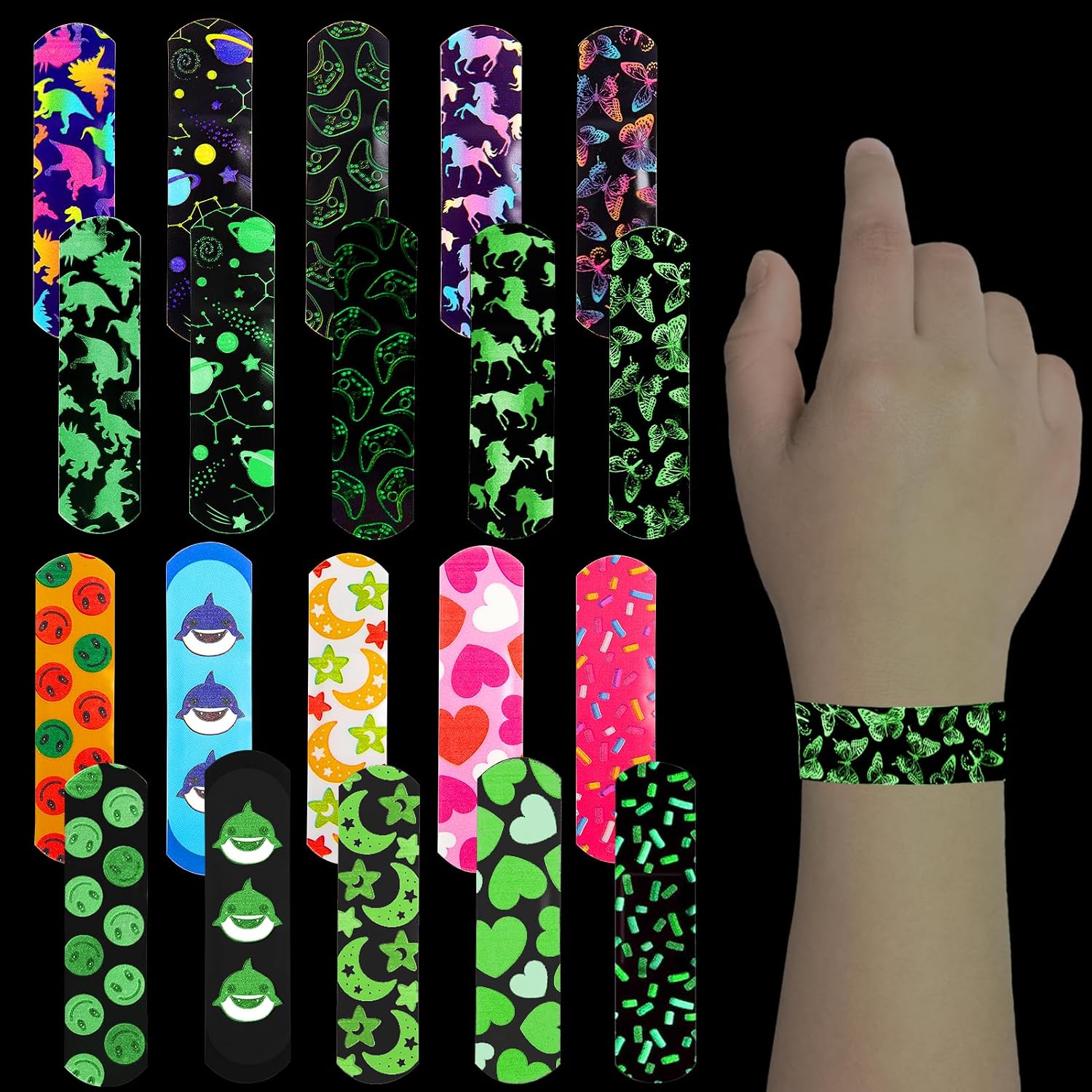 100 Count Glow in The Dark Bandaids for Kids, Breathable Waterproof Fun Band Aids, Cute Kids Bandaids Girls & Boys, Adhesive Bandages Aid for Cuts, Abrasions & First Aid