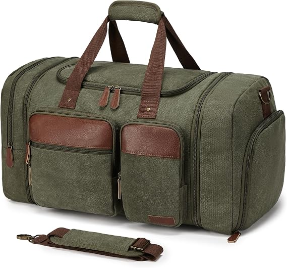 Canvas Duffle Bag for Travel 50L Expandable, Army Green, Large 50 L, Utility/Outdoor