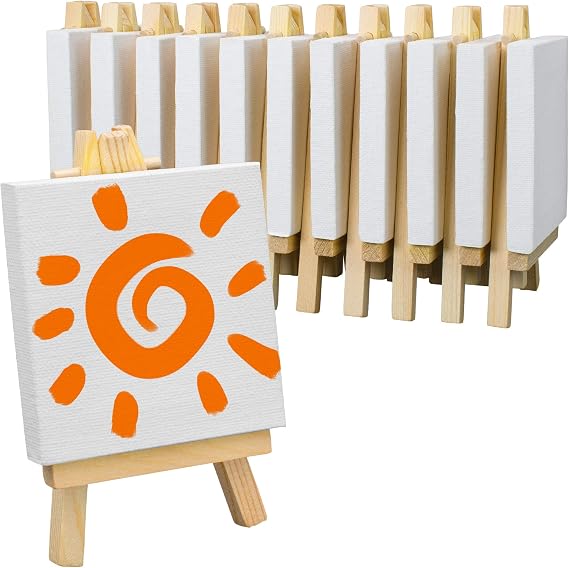 FIXSMITH 3x3 Inch Mini Stretched Canvas Easel Set,Pack of 12,Small Canvases
