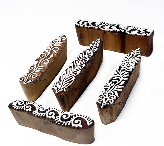 Floral Wood Blocks Stamps for Card Making Scrapbooking and Craft [ Set of 5] Printing Stamp for Fabric, Clay, Henna, Tattoo, Hashcart