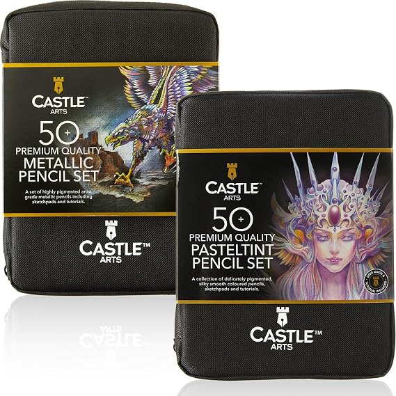 Castle Art Supplies Metallic and Pasteltint Colored Pencils Bundle | Complete Set for Adult Artists and Professionals| Quality Wax Cores and Soft, Sumptuous Tones | In Durable Zipper Travel Case