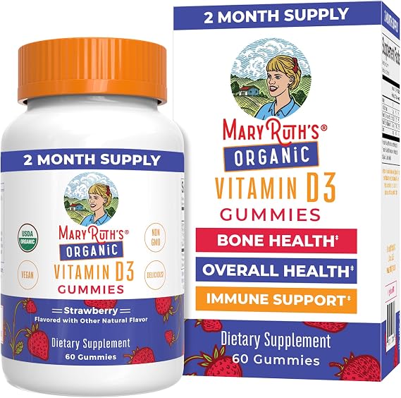 MARYRUTH'S Organic Vitamin D3 Gummies, 1000 IU, Immune Support, 60 Count