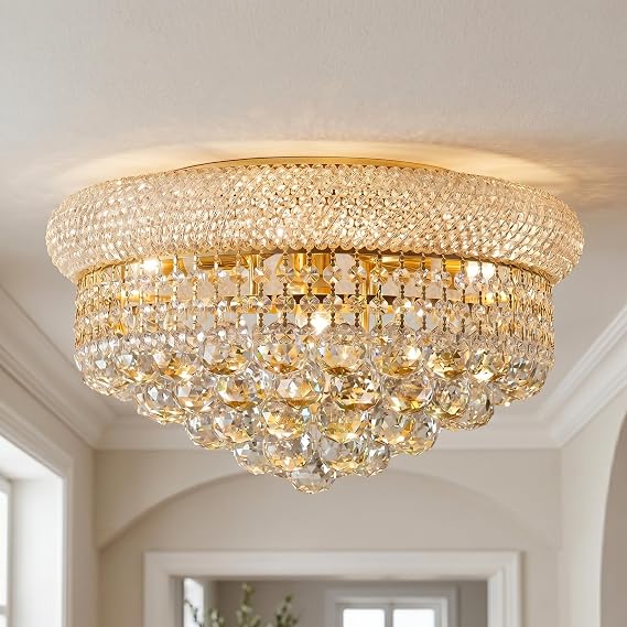 Luxury Gold Crystal Chandelier 5 Light Ceiling Light D42cm Gold Plating Vintage Design Dimmable - Ideal for Living Room Dining Room Entrance Hall Hallway and Bedroom [Energy Class F]