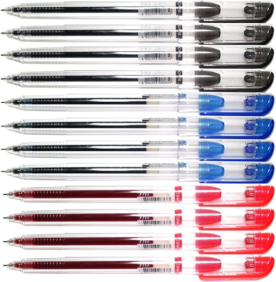 Dong-A My Gel Ink 0.5mm Roller Ball Pen - Mixed Colors 12 Pcs (Black4,Blue4,Red4)