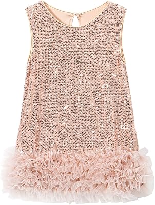 Sequin Tutu Dress for Girls Sparky Glittering A-Line Crewneck Sleeveless Wedding Gown Party Princess Dress Elegant Wear 1-9Y
