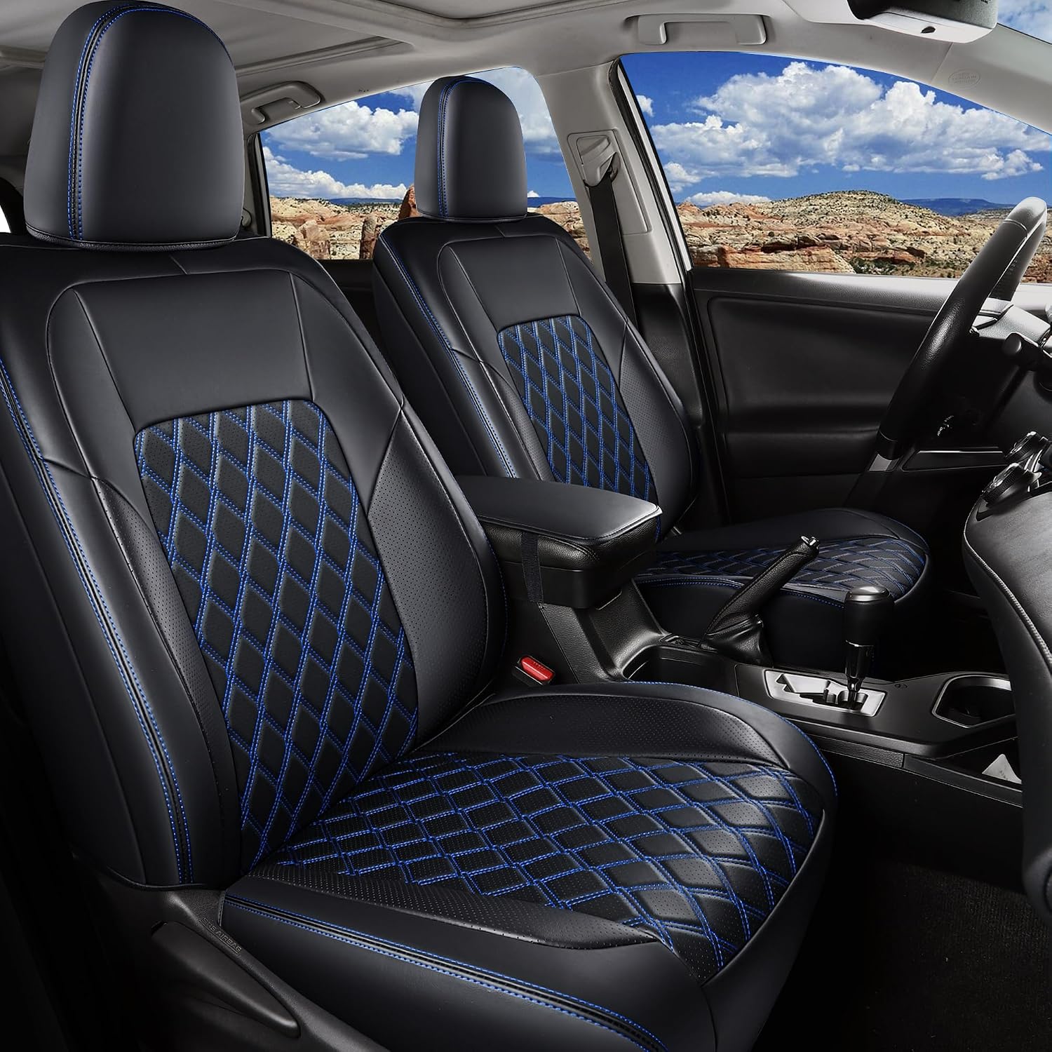 Huidasource Jeep Gladiator Seat Covers Full Set, Waterproof Custom Fit Seat Protector for Jeep Gladiator JT 2020-2025, Full Coverage Gladiator Pickup Truck Crew Cab Seat Cover Cushion Black&Blue