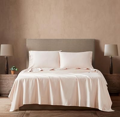 Linen Closet Luxury 300 Thread Count Cotton Sateen 4-Piece Sheet Set, King, Peach