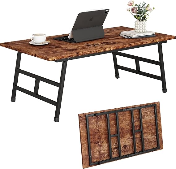 Folding Coffee Table for Living Room Home Office, Portable Low Table for Small Spaces, Simple Rectangular Center Table Foldable, Easy Assembly, Modern, 105x55x45CM, Black and Brown