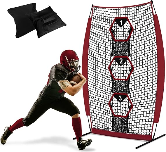 Football Throwing Target Net - Quarterback Training with 3 Pockets Heavy-Duty Fiberglass Poles & Polyester Portable Accuracy Practice for Backyard/Team Drills Youth Players