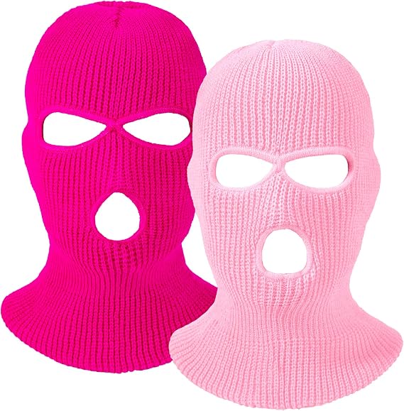 EBOOT 2 Pcs Pink Ski Mask 3 Hole Knitted Balaclava for Women Men