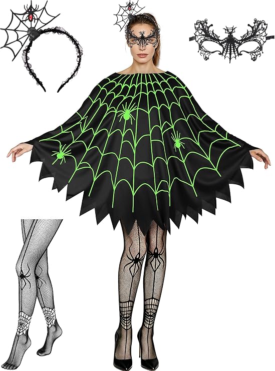 4 PCS Halloween Costumes for Women,Glow in Dark Spider Web Costume